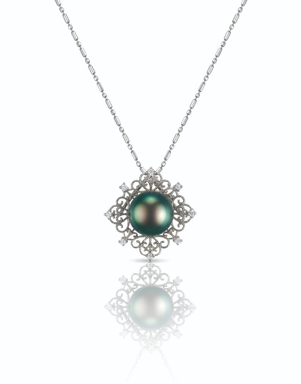 The Crown Peacock Black Pearl &amp; Diamond Necklace