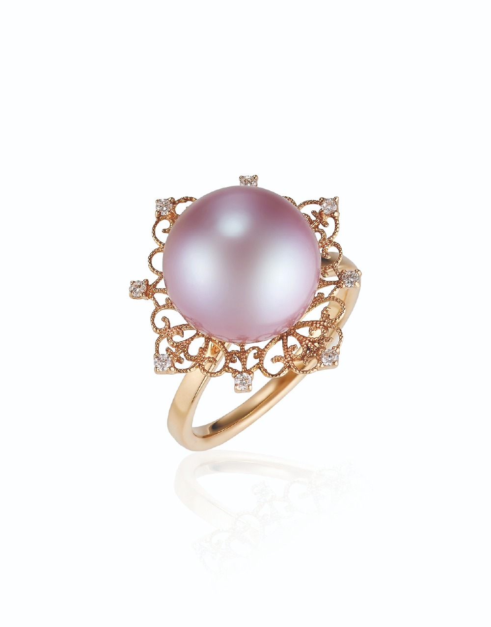 Blossom Natural Fresh Water Pink Pearl &amp; Diamond Ring